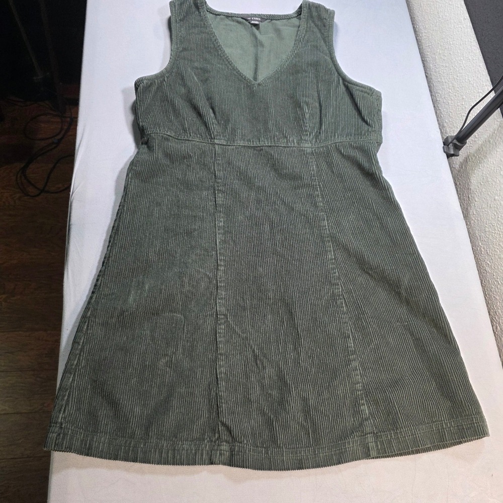 American Eagle AE Studio Olive Green Corduroy Pinafore Jumper Dress Size Medium